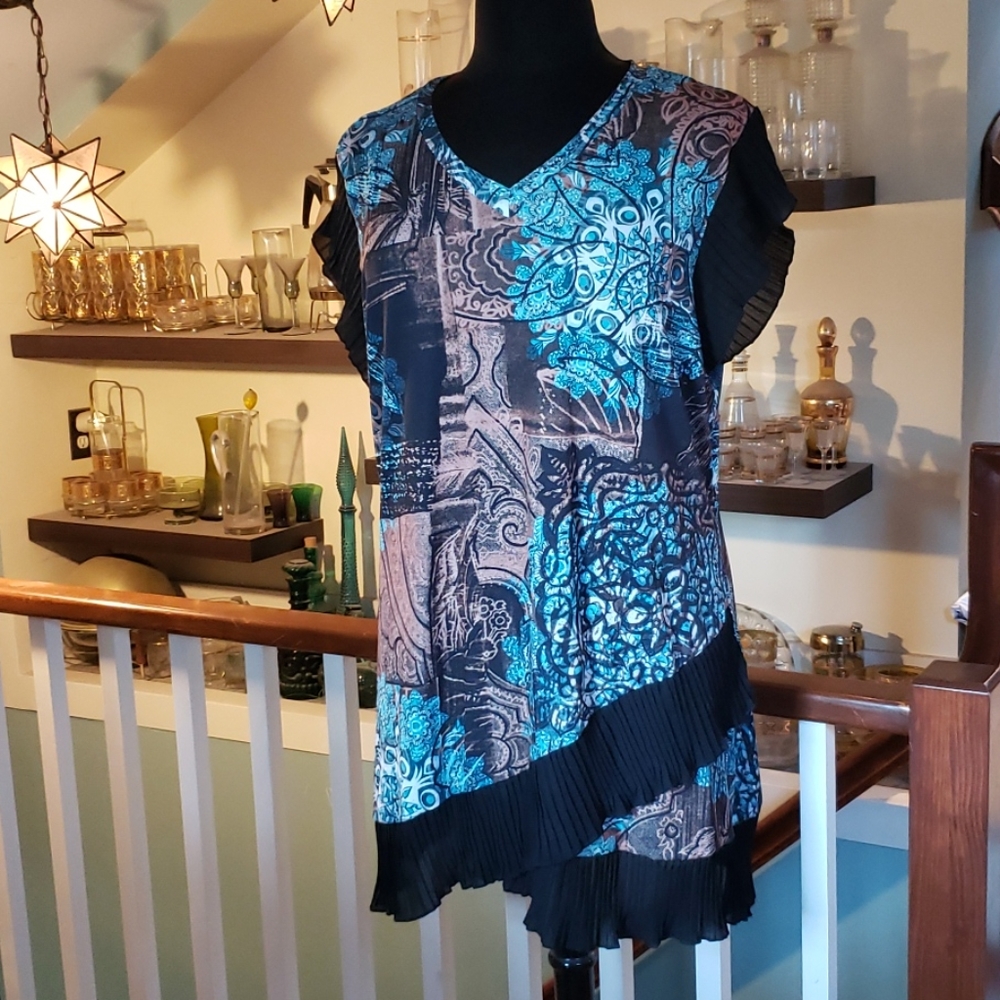 Lily Brown And Turquoise Patterned Tunic Dress With Fringed Accent